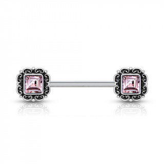 Piercing téton à cadres victoriens sertis - Rose