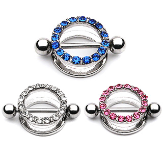 Piercing t�ton cercle pav� de pierres