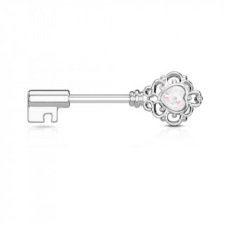 Piercing tton cl baroque  coeur d'opale - Blanc