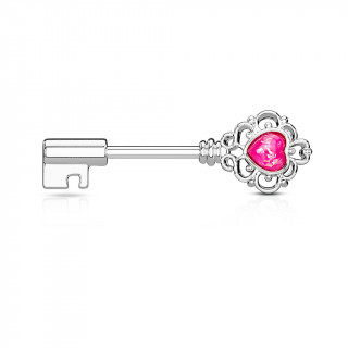 Piercing téton clé baroque à coeur d'opale - Rose