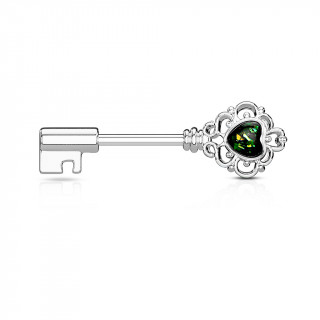 Piercing téton clé baroque à coeur d'opale - Vert foncé