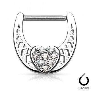 Piercing tton clicker en croissant de lune avec coeur
