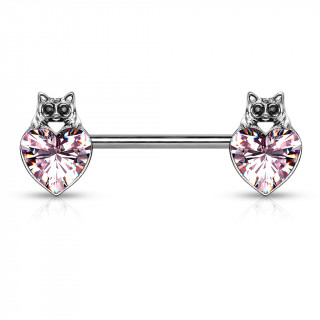 Piercing tton  coeur cristal et tte de chat - Rose