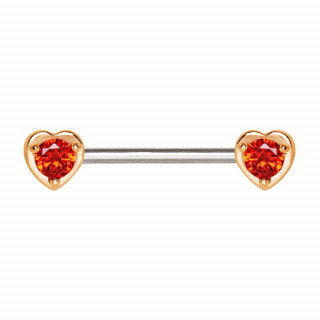 Piercing tton coeurs dors  zirconia rouges