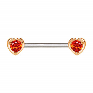 Piercing tton coeurs dors  zirconia rouges