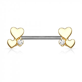 Piercing téton à coeurs duo sertis - Doré