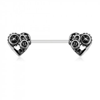 Piercing téton à coeurs steampunk - Argenté antique