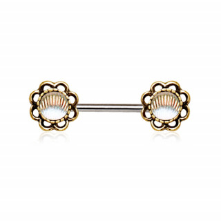 Piercing téton coquillage en fleur style antique