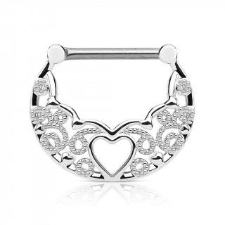 Piercing tton croissant de coeur et arabesques argent