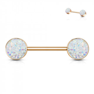 Piercing téton cuivré à druses rondes blanches
