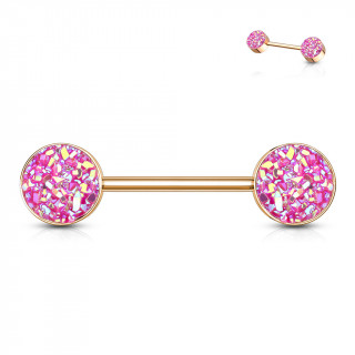 Piercing téton cuivré à druses rondes roses