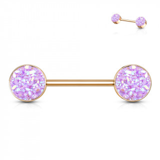 Piercing téton cuivré à druses rondes violet clair