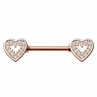 Piercing téton cuivré à coeurs pavés de zirconiums