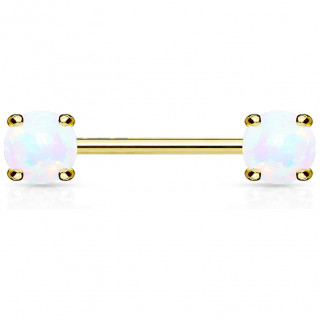 Piercing téton doré à opales blanches griffées