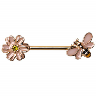 Piercing tton dor  abeille et fleur sertie