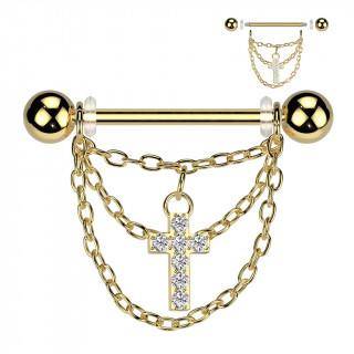 Piercing tton dor  croix et trio de chaines