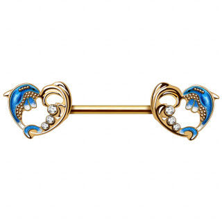 Piercing tton dor  dauphins en coeurs sertis