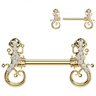 Piercing t�ton dor� � duo de l�zards gecko scintillants