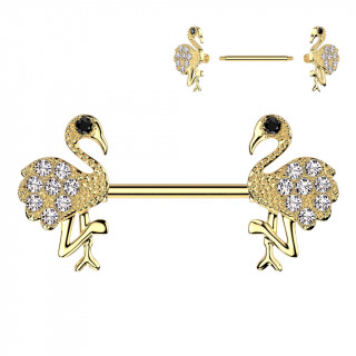 Piercing t�ton dor� � flamants pav�s de zirconiums
