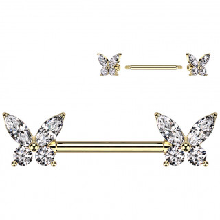 Piercing téton doré à papillons zirconiums