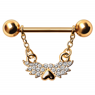 Piercing tton dor  pendentif ailes d'ange  coeur et strass