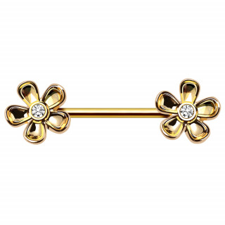 Piercing tton dor petites fleurs  pierres claires