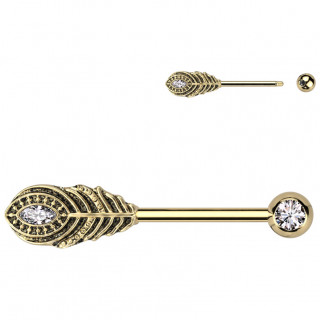 Piercing tton dor plume de Paon  zirconiums clairs