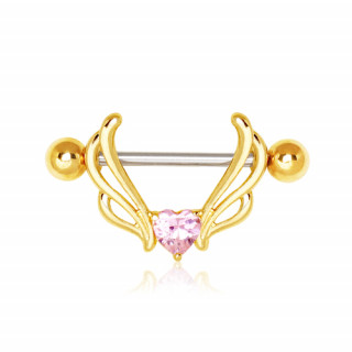 Piercing téton doré style elfique à coeur strass