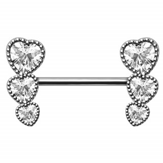 Piercing tton  double trio de coeurs strass en cascades