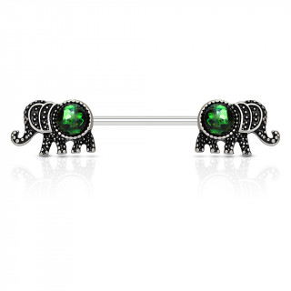 Piercing téton duo d'éléphants à opales vertes