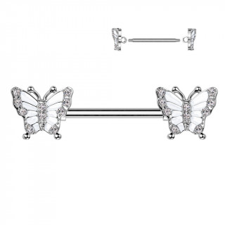 Piercing t�ton � duo de papillons scintillants