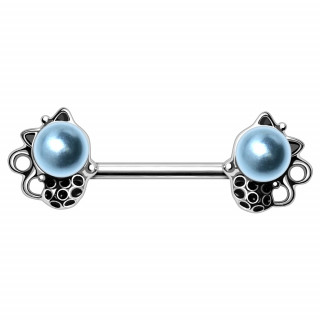 Piercing téton duo de petits chats à perles bleues