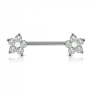 Piercing tton  embouts fleur zirconium et opale blanche