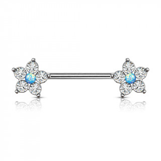 Piercing tton  embouts fleur zirconium et opale bleue