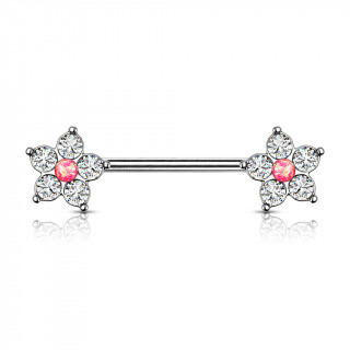 Piercing tton  embouts fleur zirconium et opale rose