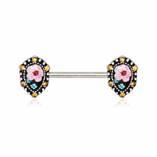 Piercing téton embouts fleuris à strass