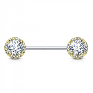 Piercing téton à embouts ronds étincelants de strass - Doré