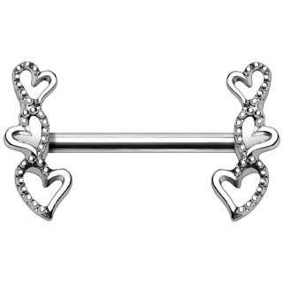 Piercing téton à embouts trio de coeurs