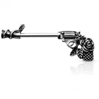 Piercing tton en forme de pistolet revolver  rose - Antique Silver