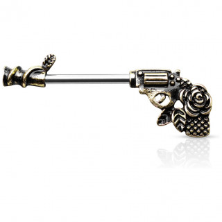 Piercing tton en forme de pistolet revolver  rose vintage - Antique Gold