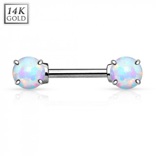 Piercing téton en or blanc 14 carats avec Opales synthétiques