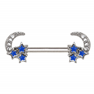 Piercing téton à étoiles bleues emaillées et lunes serties