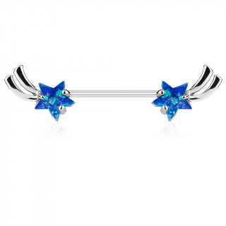 Piercing téton étoiles filantes à Opales bleues