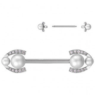 Piercing téton à fers à cheval de perles et zirconiums