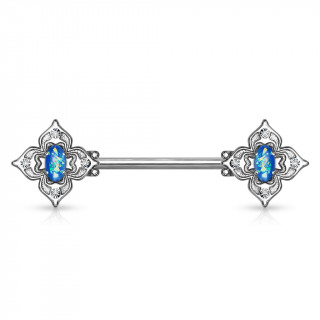 Piercing téton filigranes floraux à opales bleues