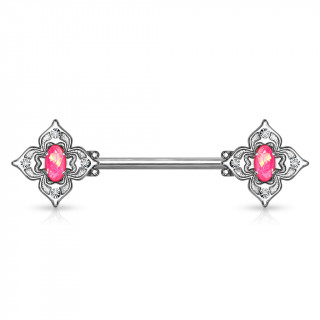 Piercing téton filigranes floraux à opales roses