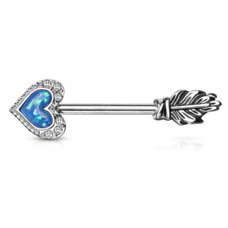 Piercing tton flche  pointe de coeur en Opale bleue