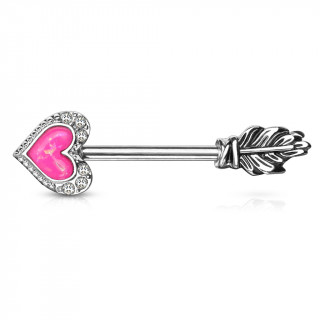 Piercing tton flche  pointe de coeur en Opale rose