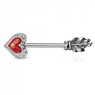 Piercing tton flche  pointe de coeur en Opale rouge