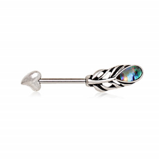 Piercing téton flèche coeur à plume avec abalone